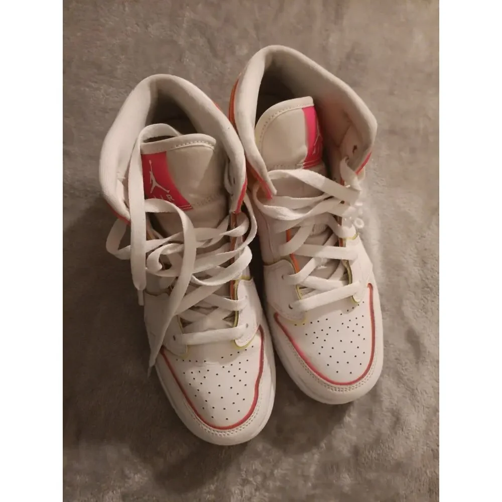 Nike Air Jordan 1 Mid GS Edge Glow White Pink Blast CV4611-100 Girls Size 6Y